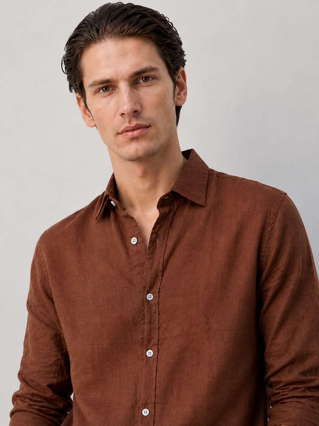 Regular fit Brown Linen shirt