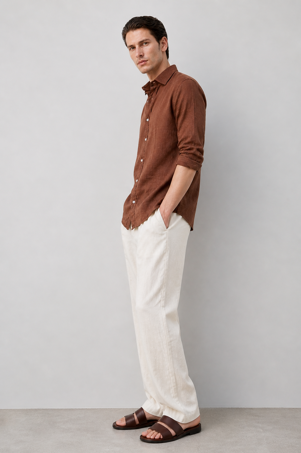 Regular fit Brown Linen shirt