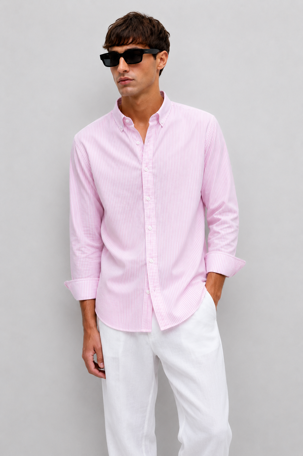 Regular fit Pink stripes Linen shirt
