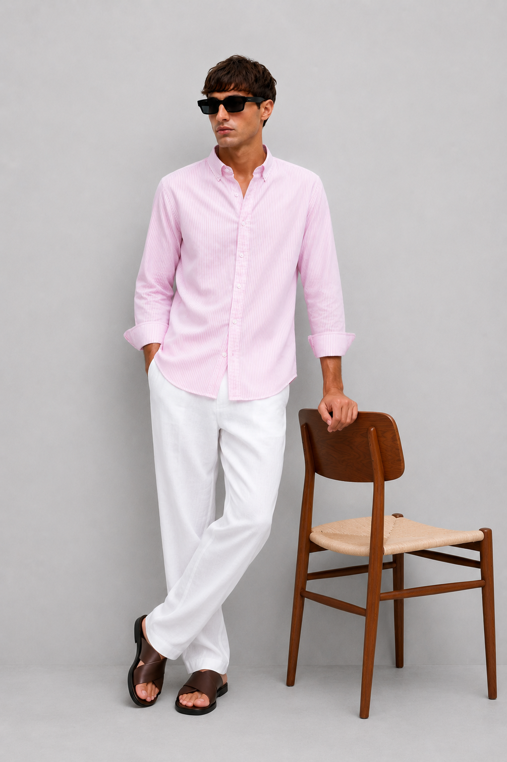 Regular fit Pink stripes Linen shirt