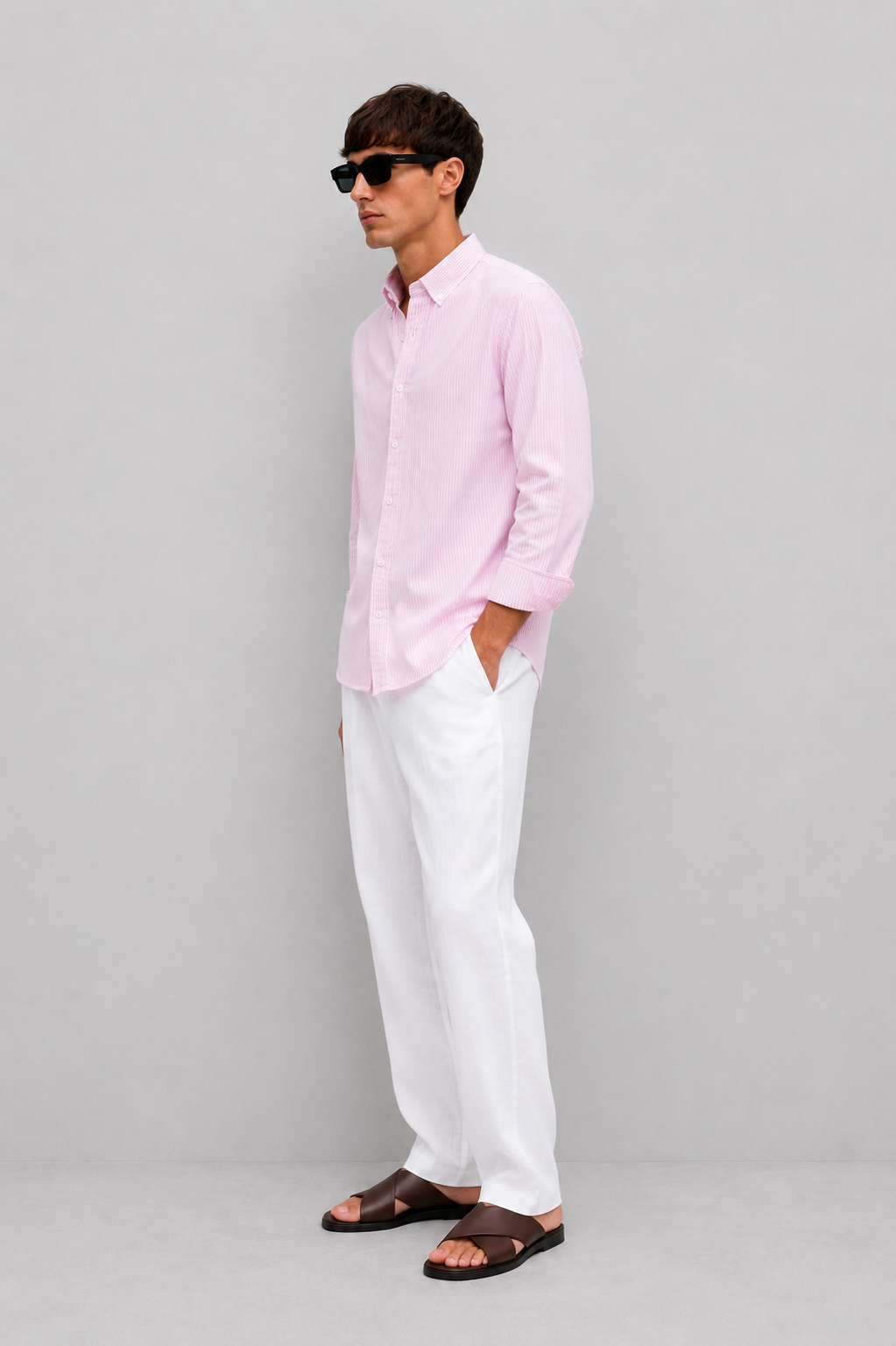Regular fit Pink stripes Linen shirt
