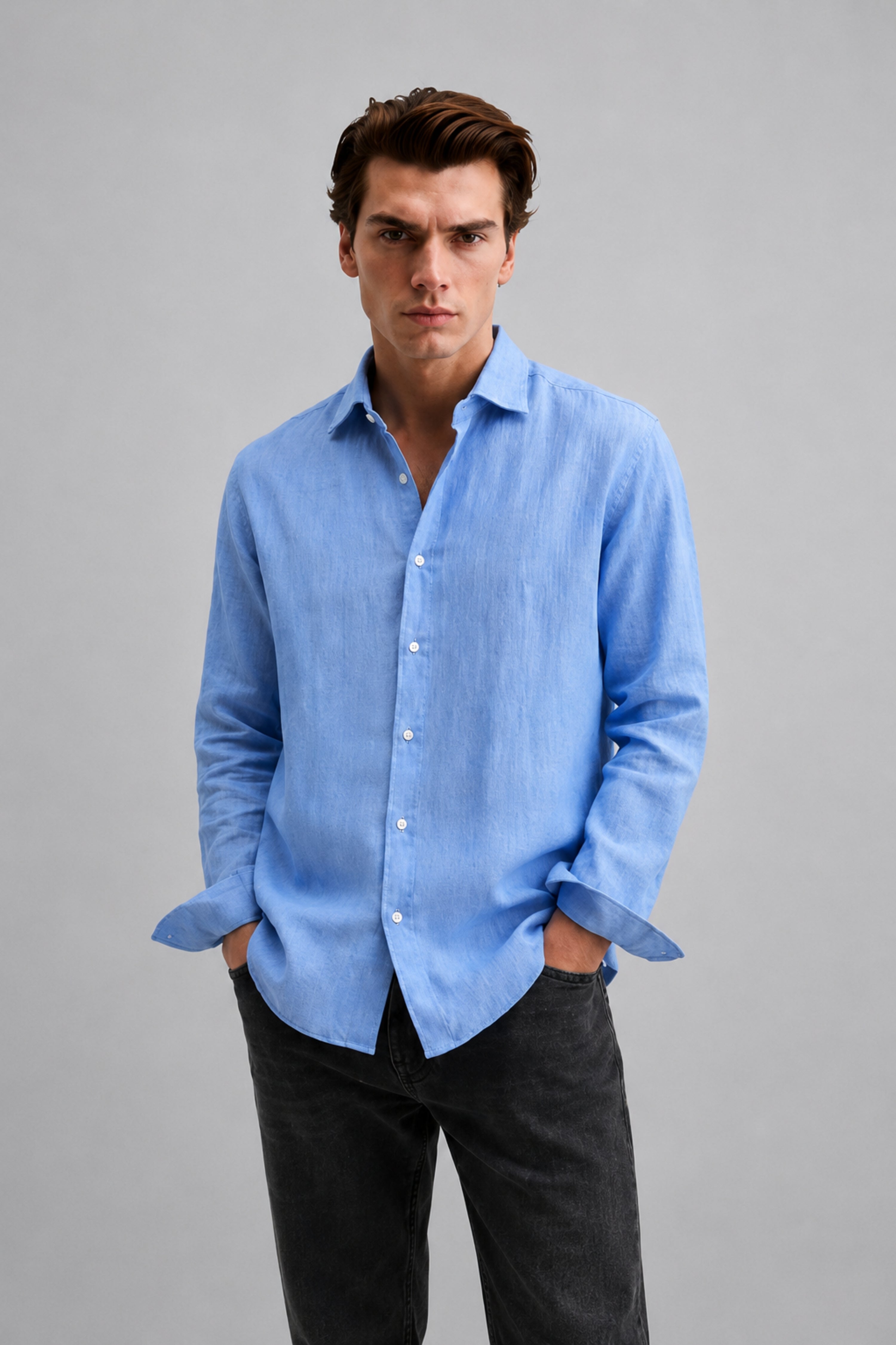 Regular fit real Blue Linen shirt