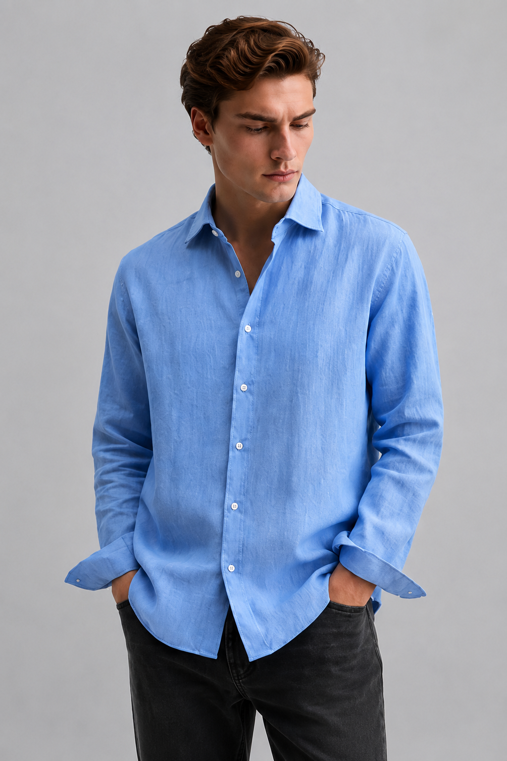 Regular fit real Blue Linen shirt