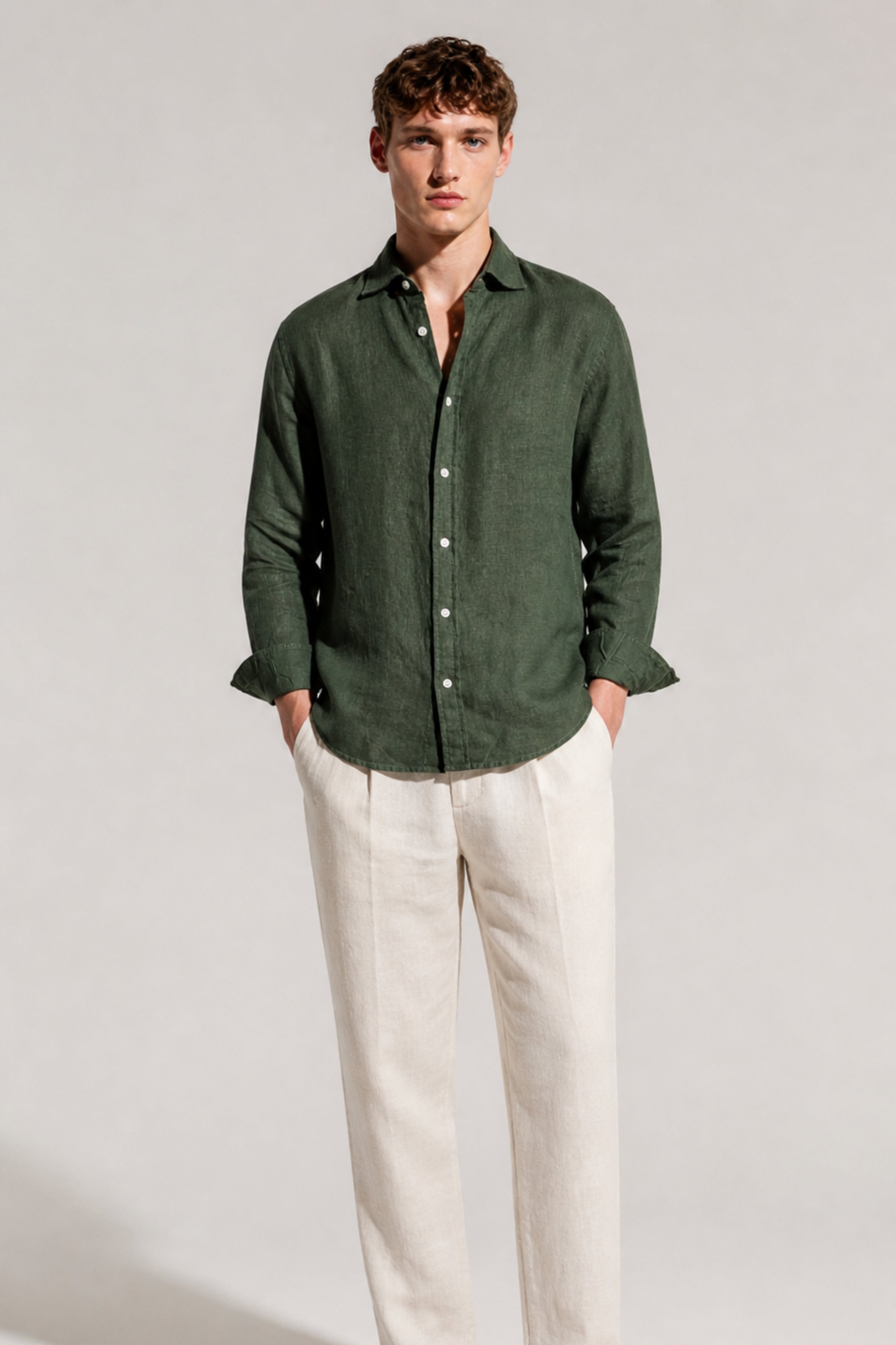 Regular fit Dark Olive Linen shirt