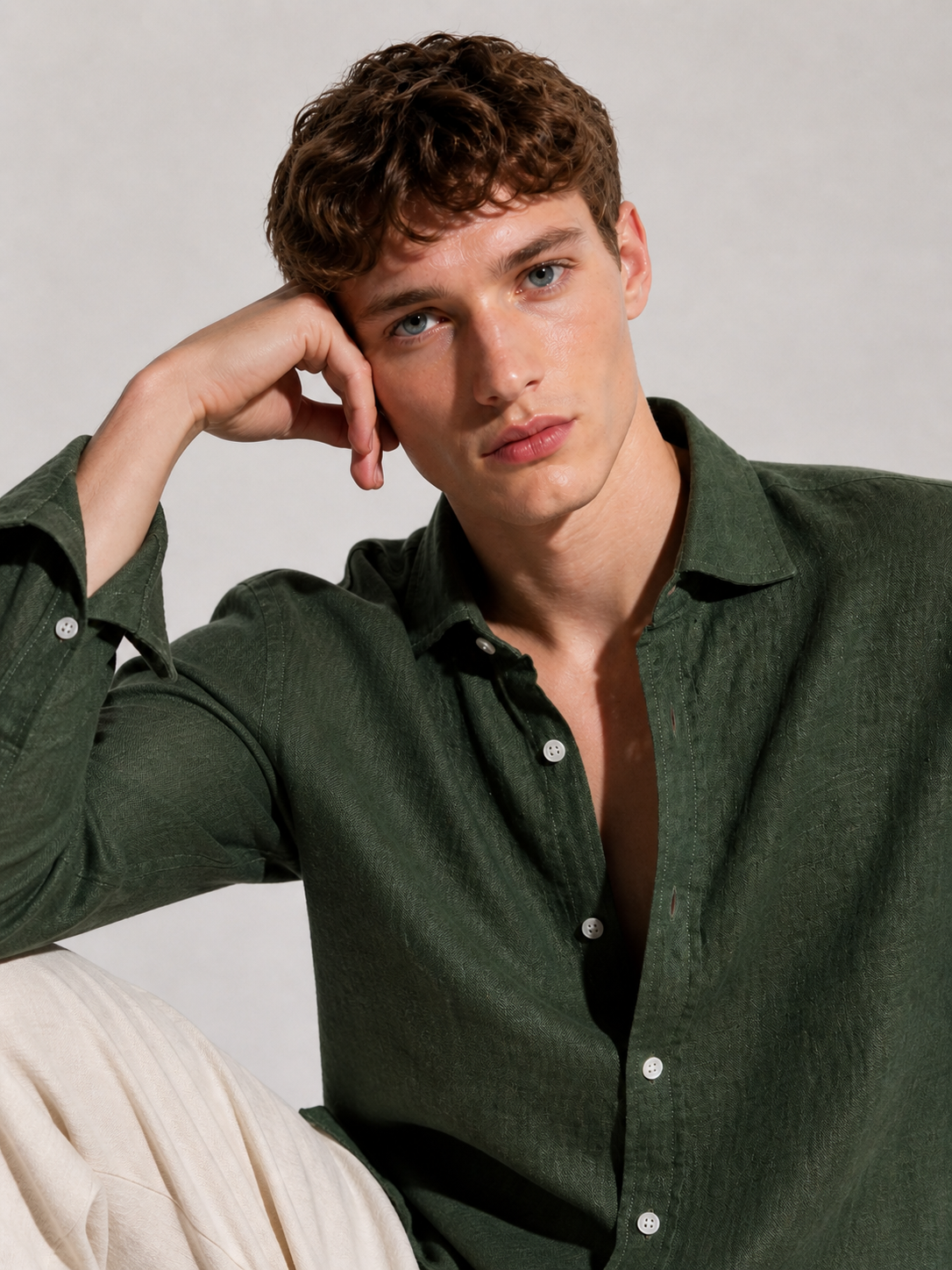 Regular fit Dark Olive Linen shirt