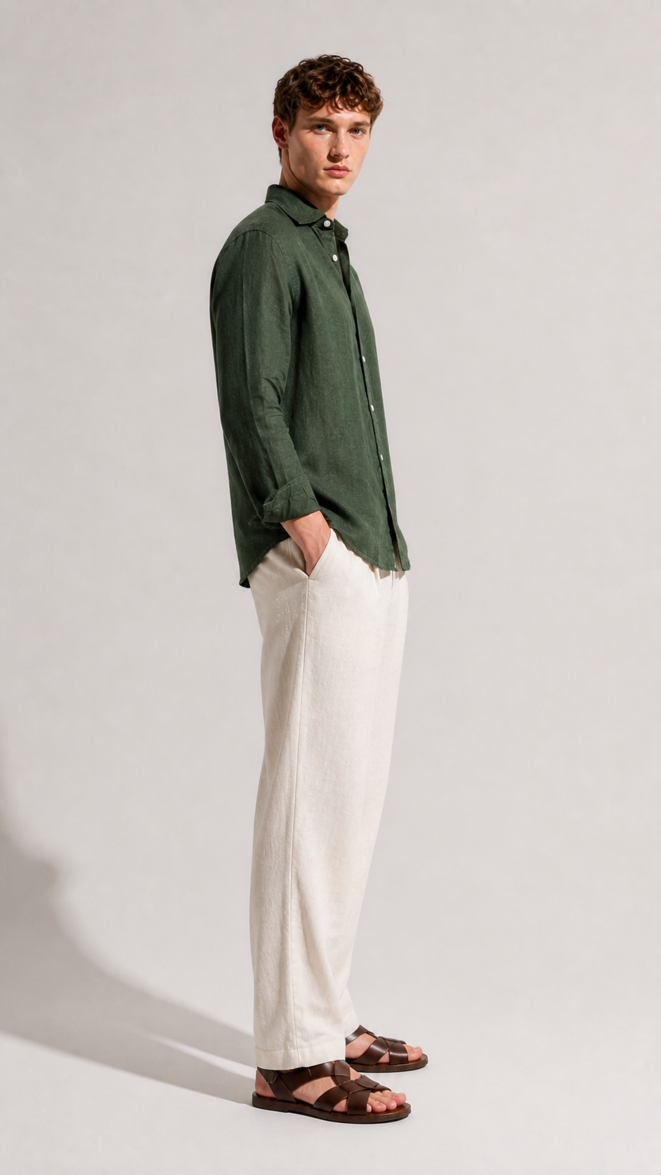 Regular fit Dark Olive Linen shirt