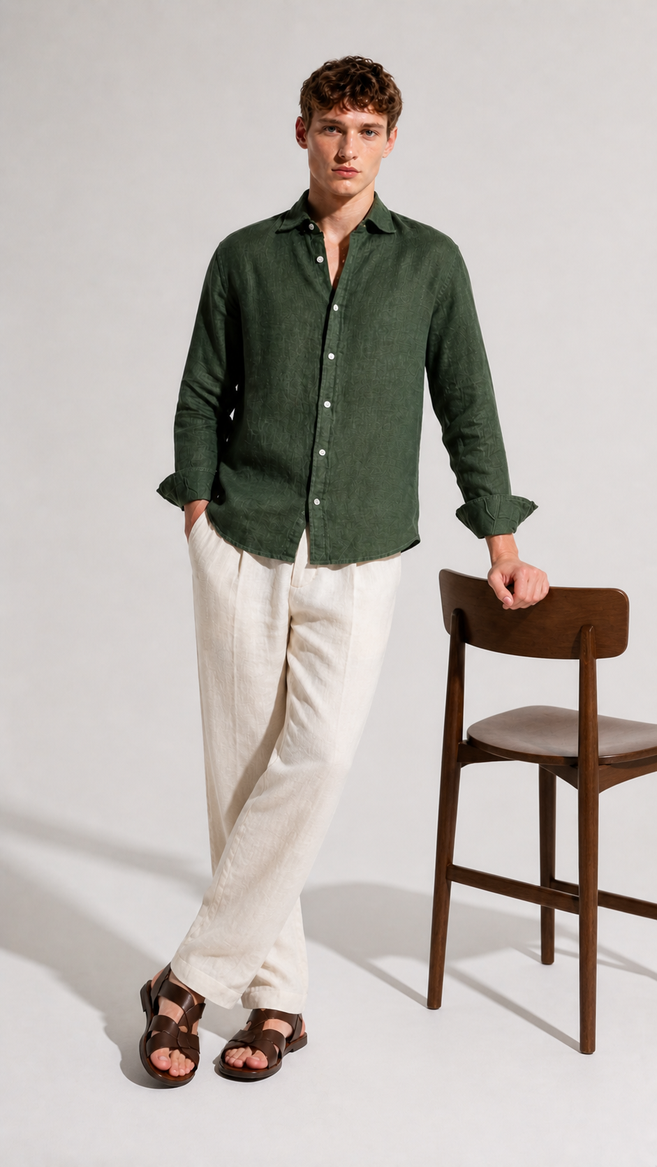 Regular fit Dark Olive Linen shirt