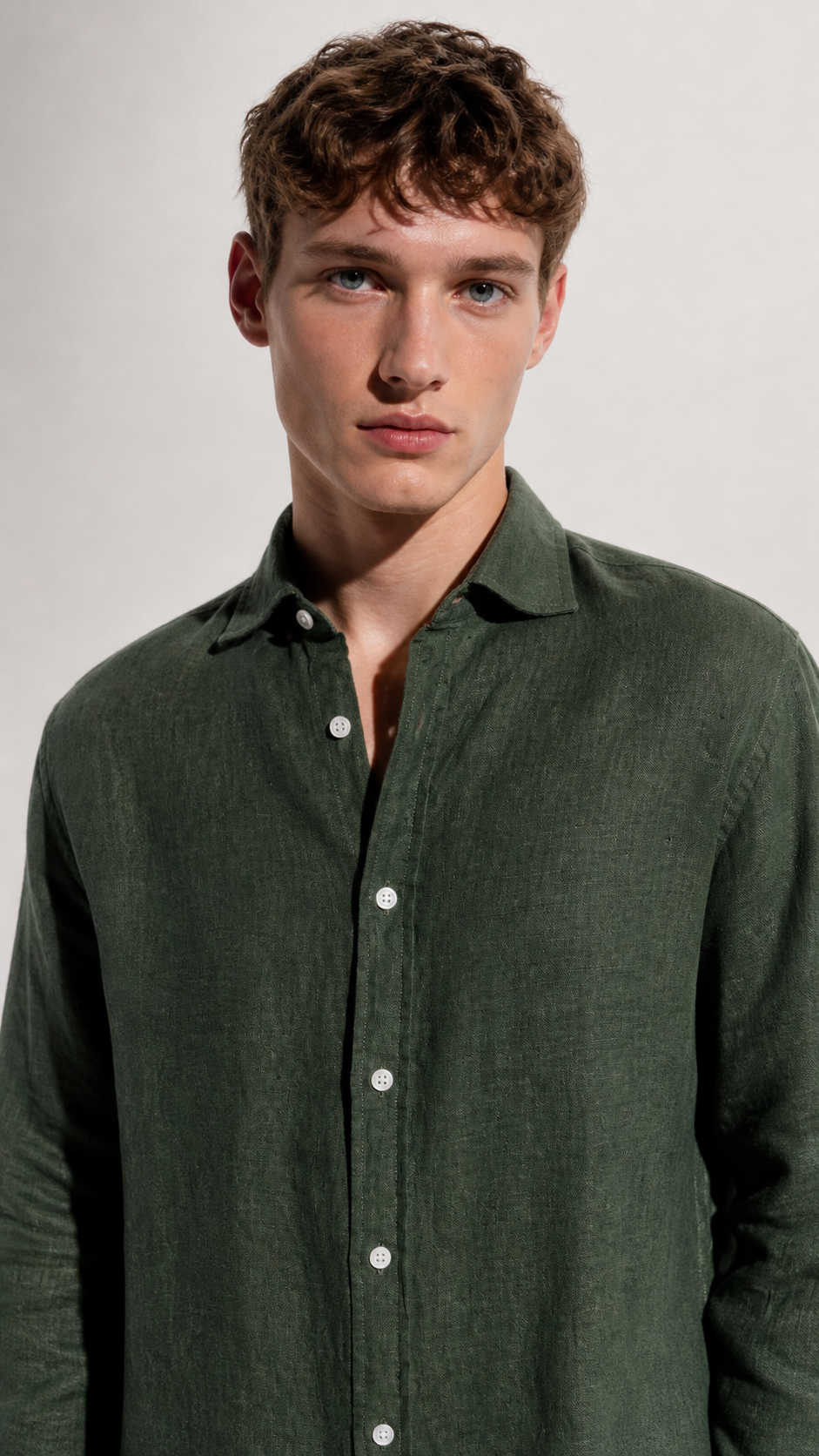 Regular fit Dark Olive Linen shirt