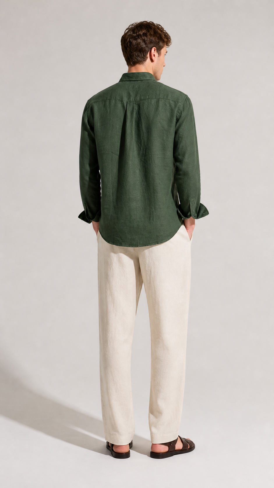 Regular fit Dark Olive Linen shirt