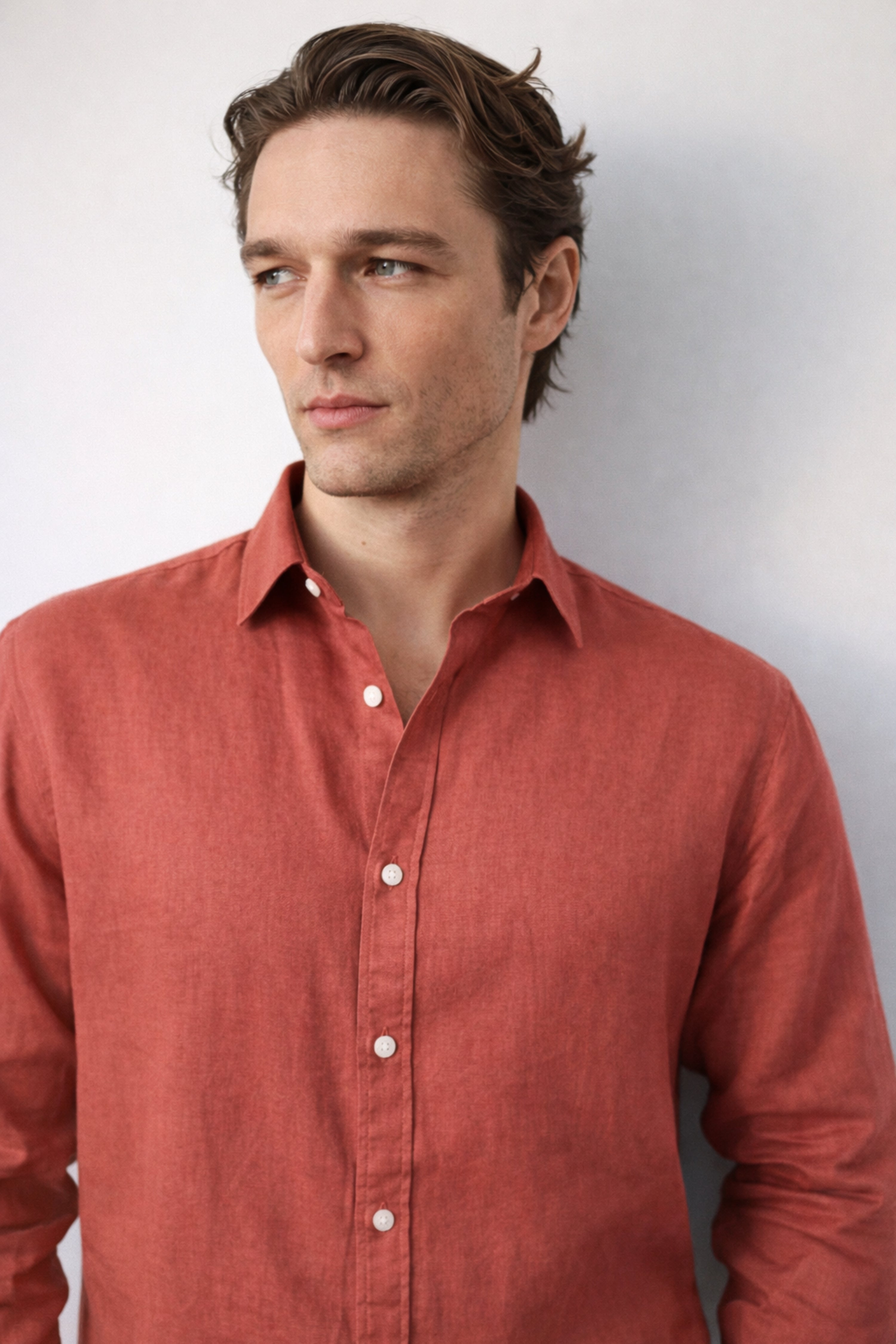 Regular fit Clay Red Linen shirt