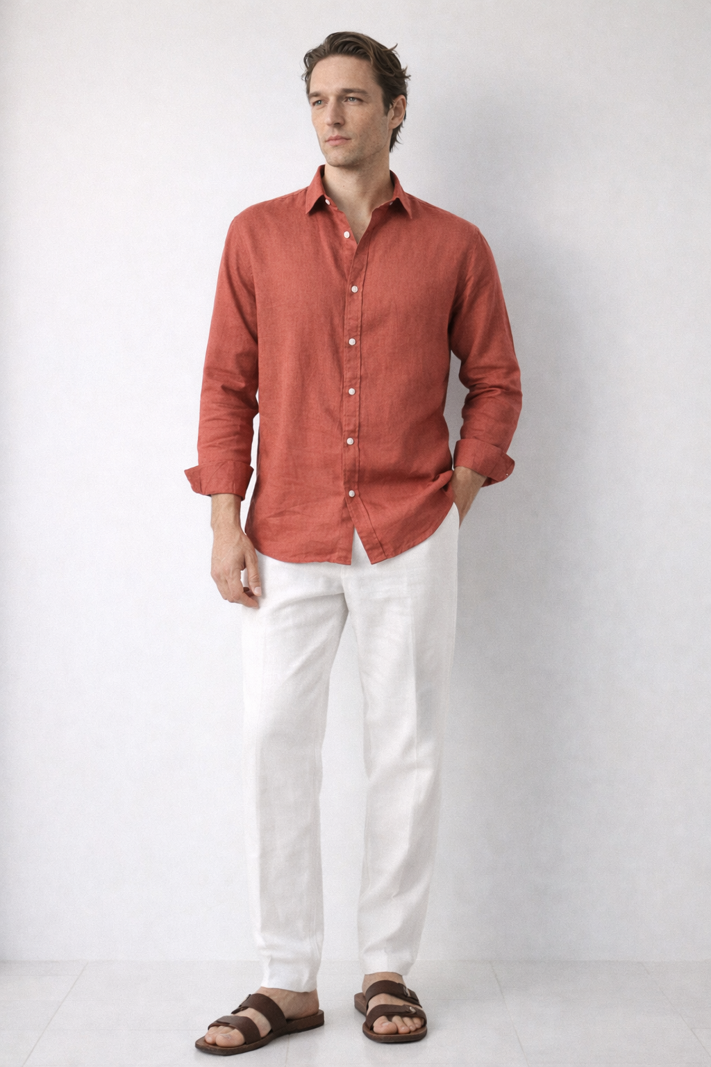 Regular fit Clay Red Linen shirt