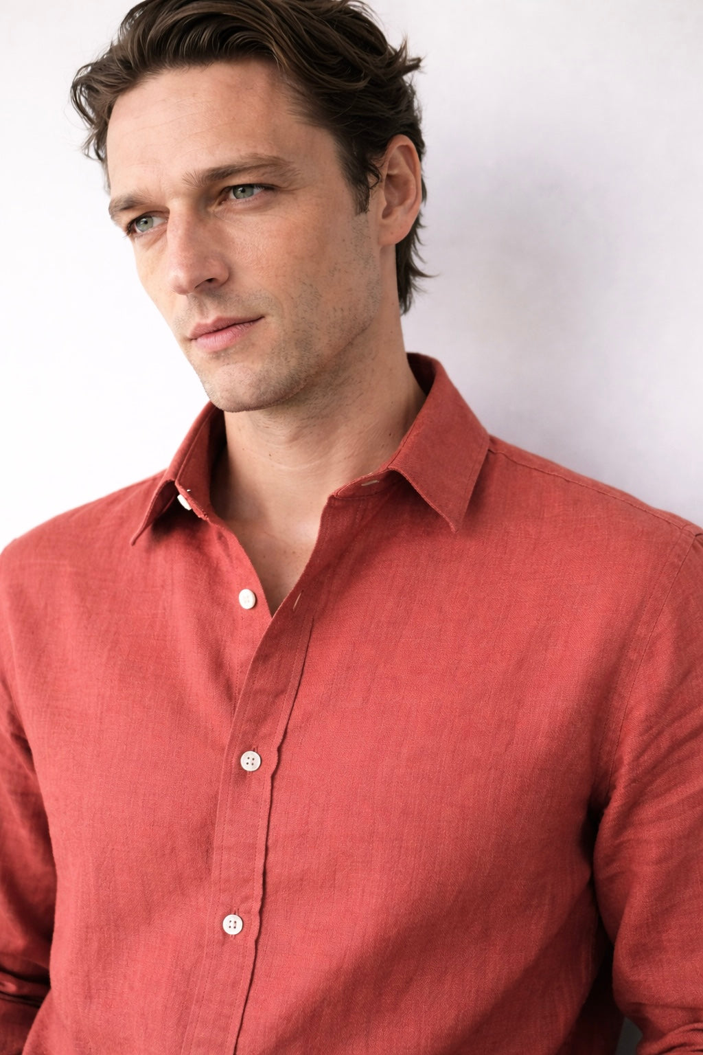 Regular fit Clay Red Linen shirt