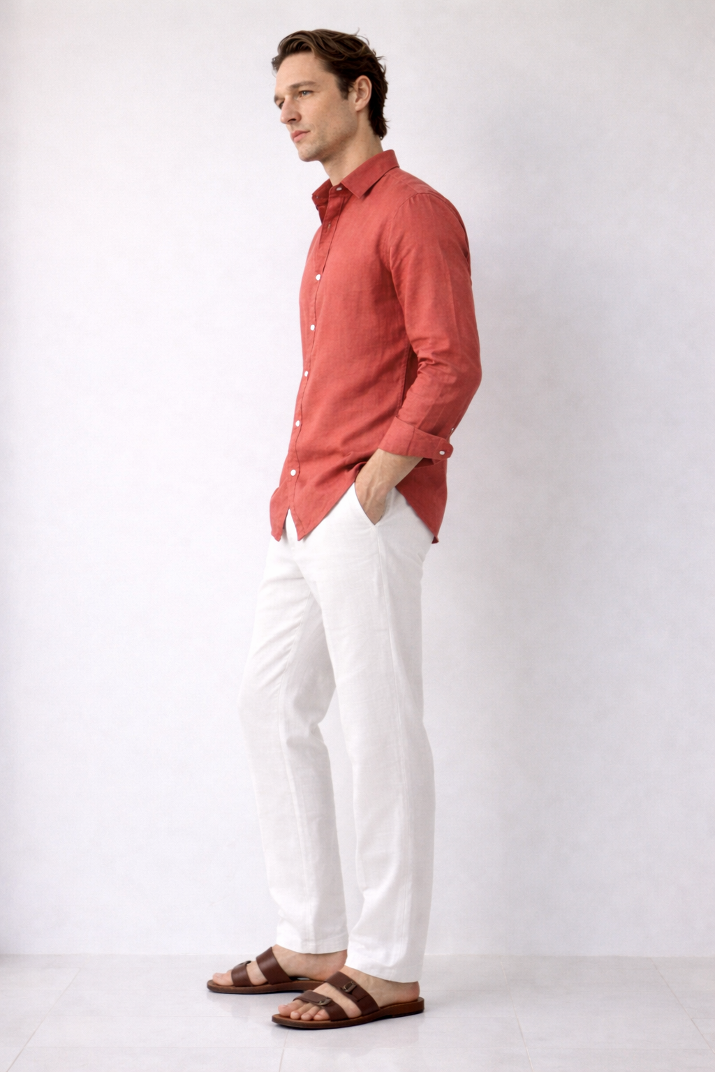 Regular fit Clay Red Linen shirt