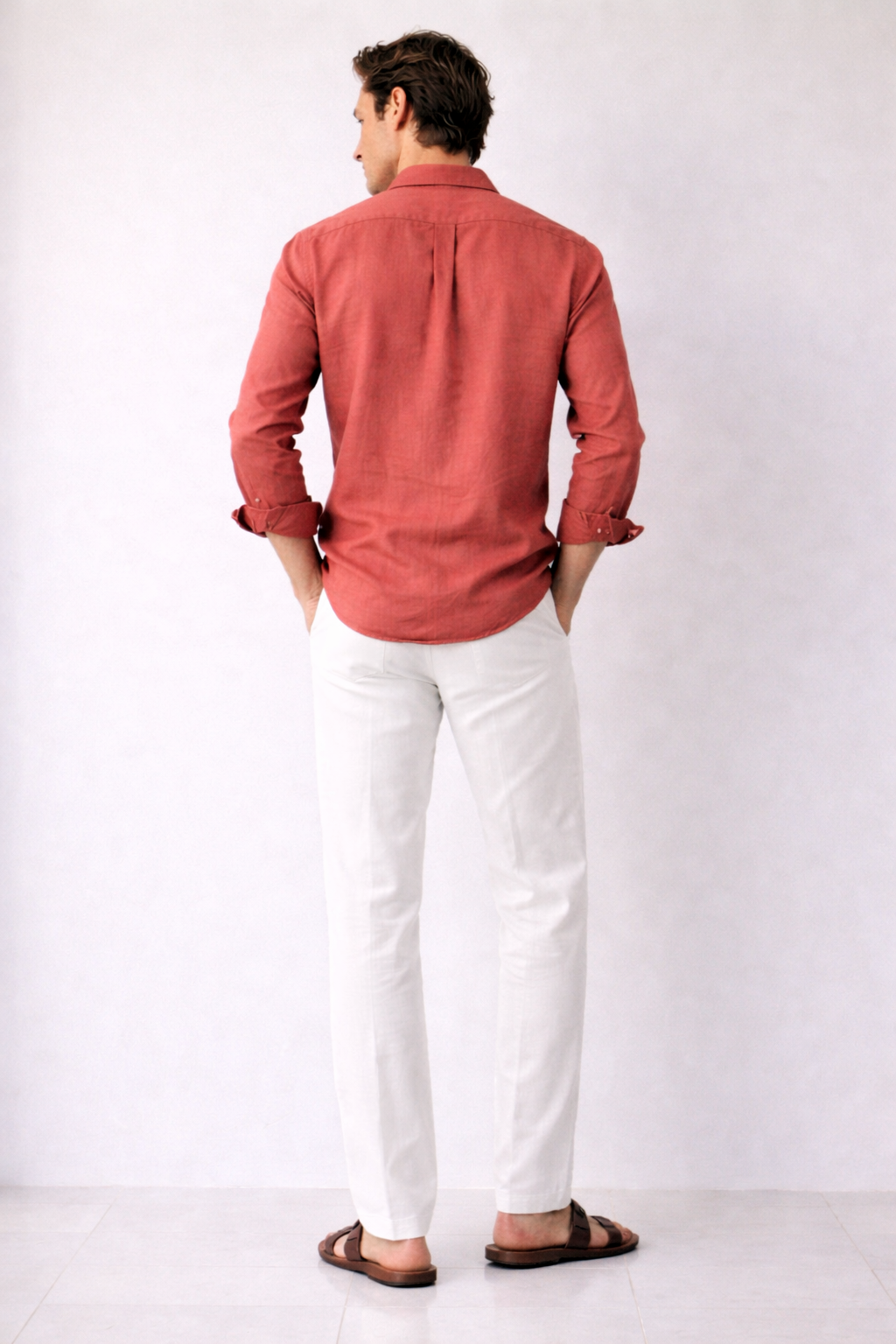 Regular fit Clay Red Linen shirt