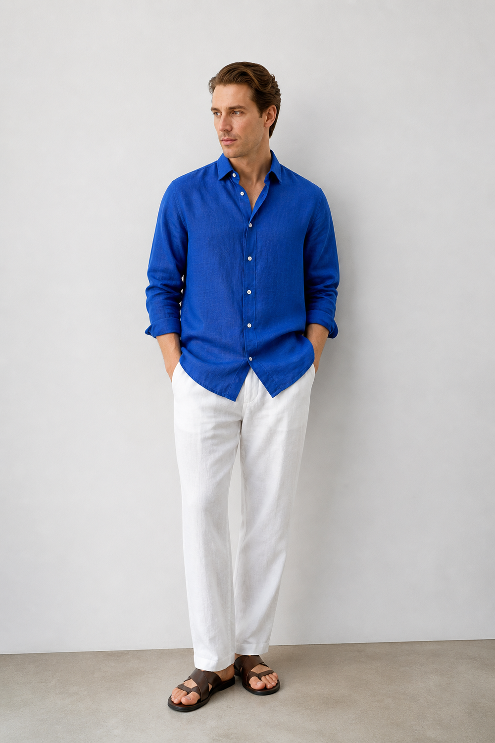 Regular fit Royale Blue Linen shirt