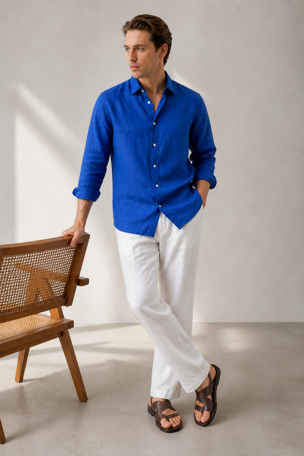 Regular fit Royale Blue Linen shirt