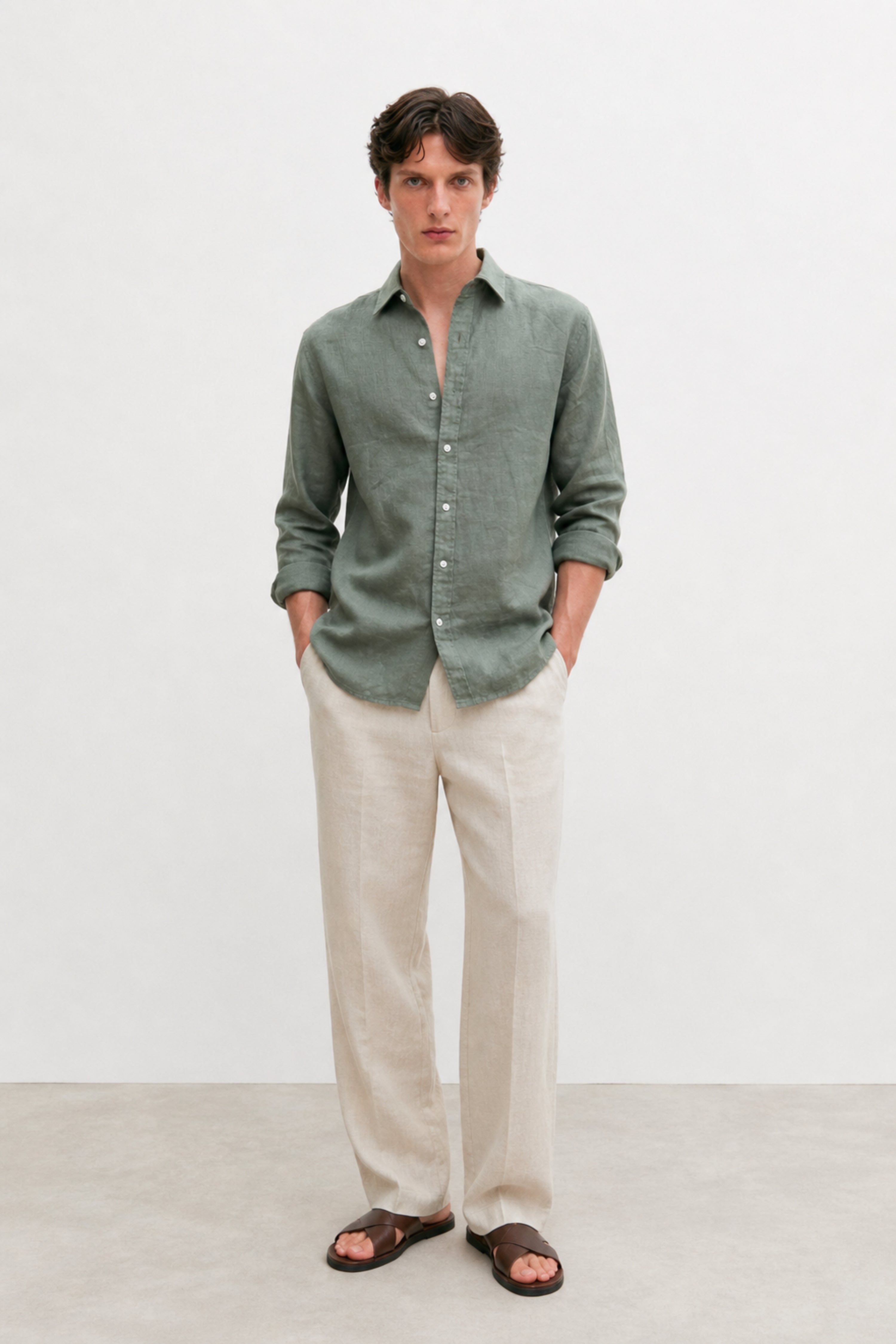 Regular fit Olive Linen shirt