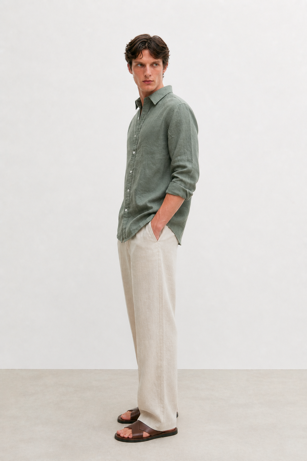 Regular fit Olive Linen shirt