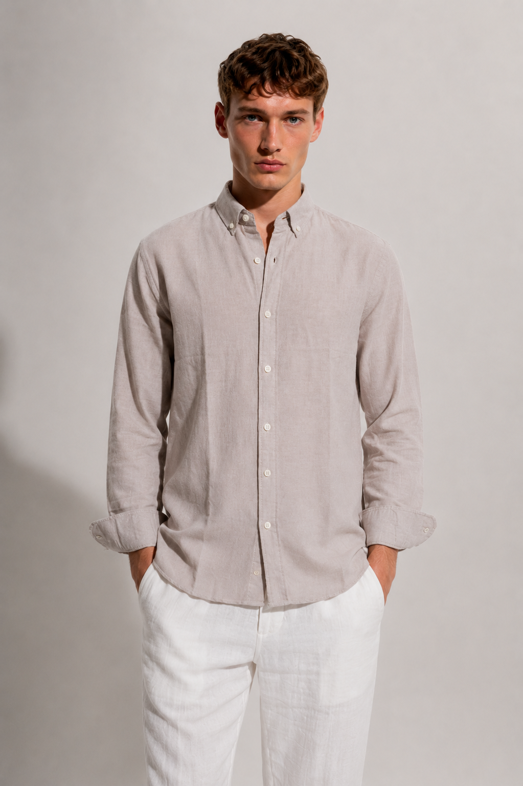 Regular fit Cream Linen shirt