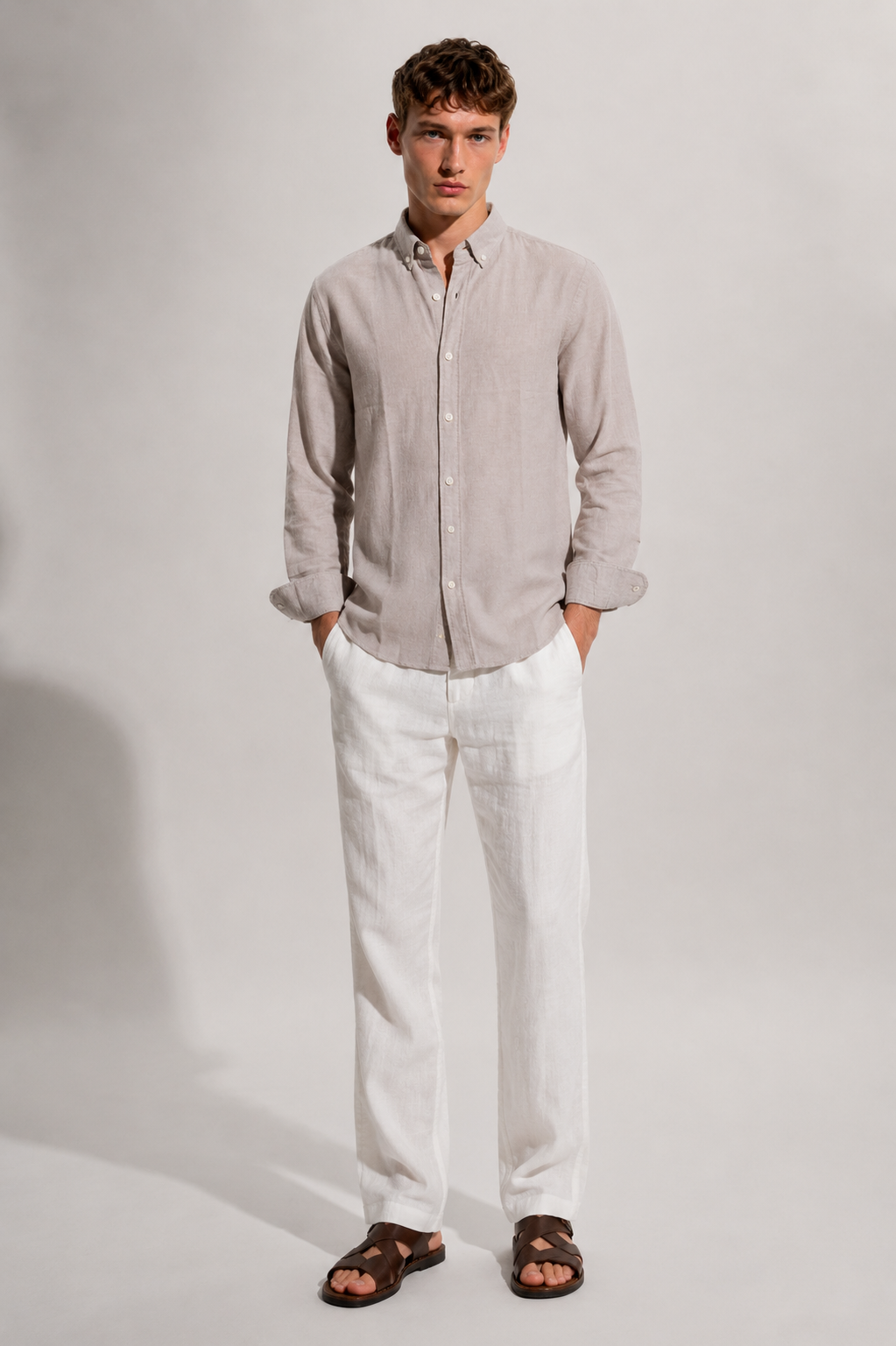 Regular fit Cream Linen shirt