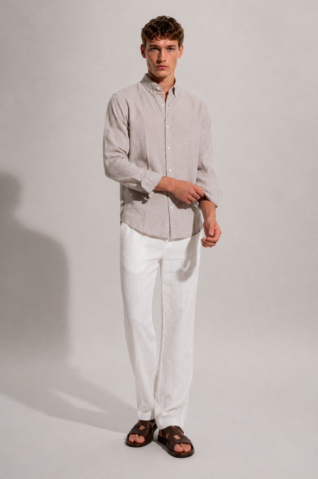 Regular fit Cream Linen shirt