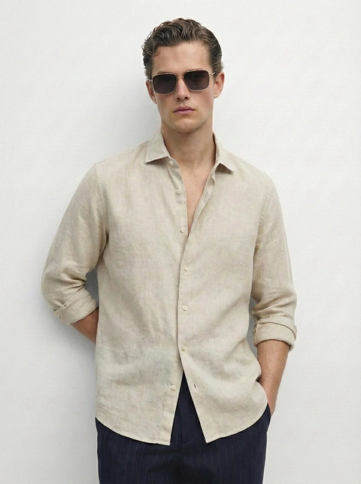 Relaxed fit Linen Light beige