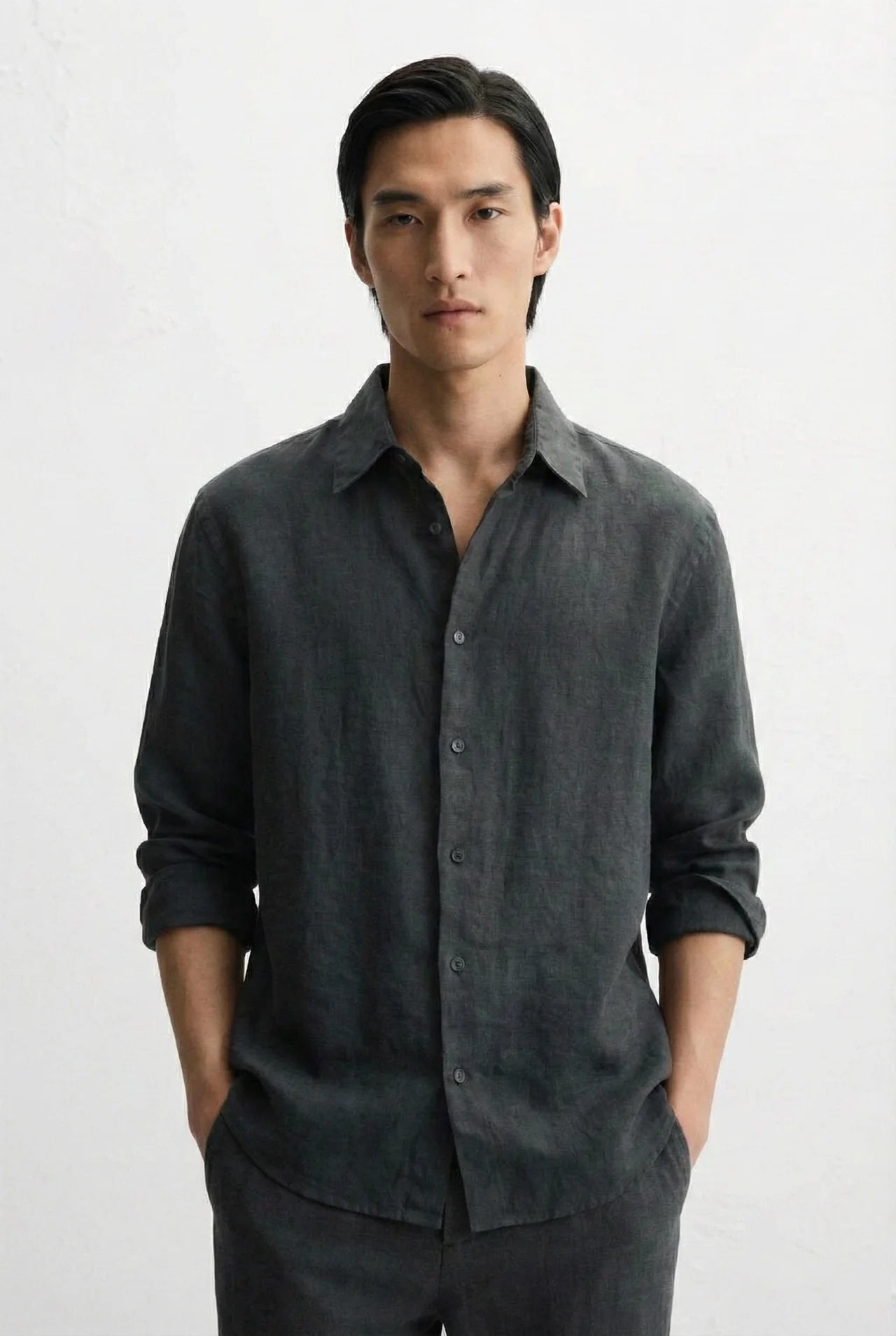 Relaxed fit Linen Dark grey shirt