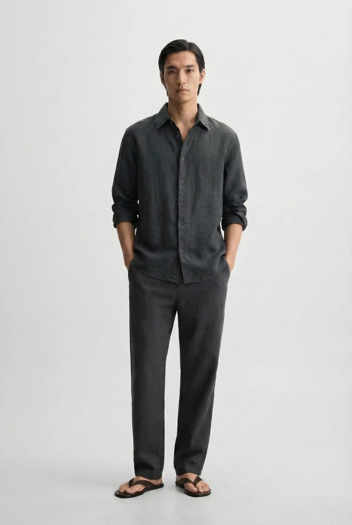 Relaxed fit Linen Dark grey shirt