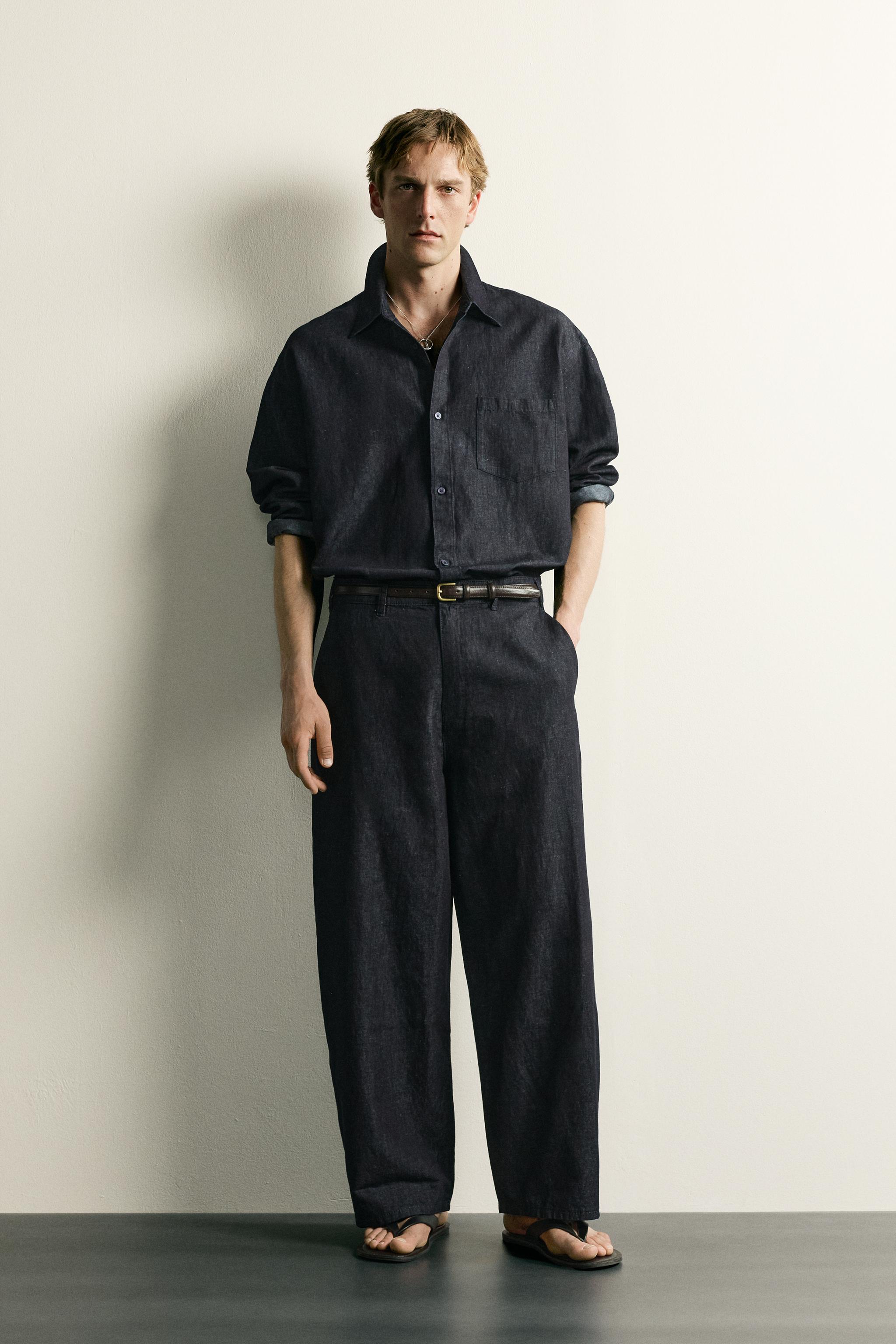 Cotton-Linen Lightweight Denim Chino Trousers