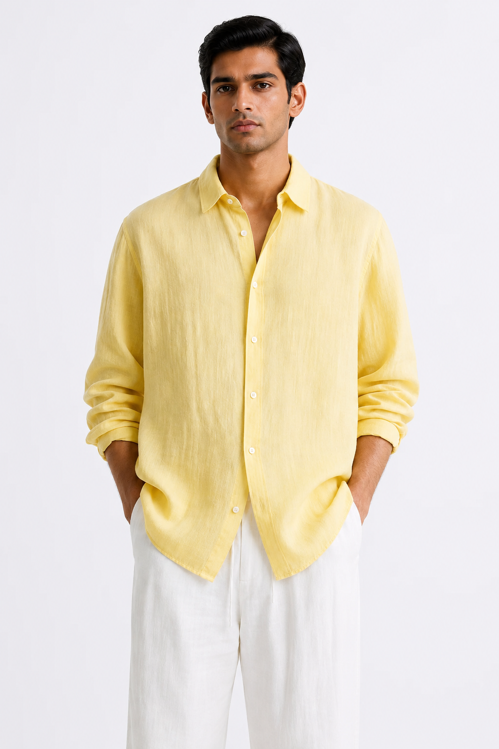 100% Pure Linen Yellow Shirt