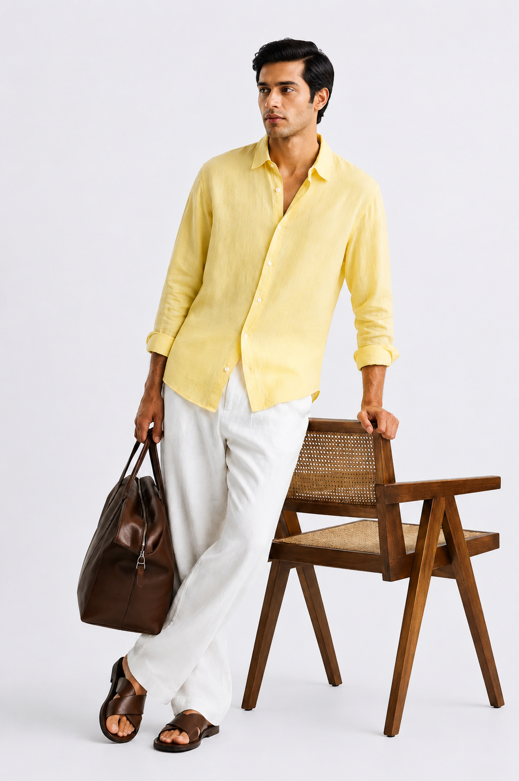 100% Pure Linen Yellow Shirt