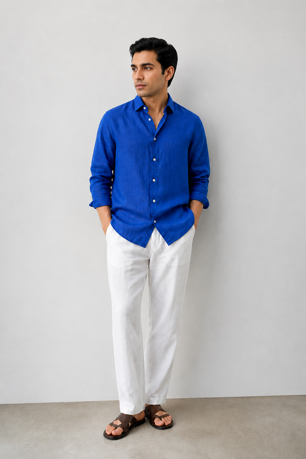 100% Pure Linen Blue Shirt