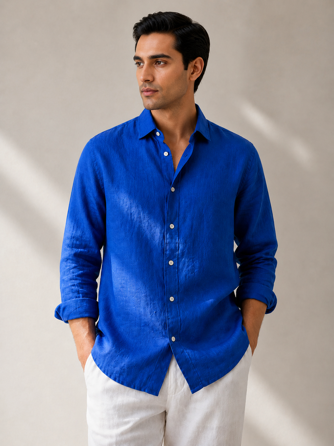 100% Pure Linen Blue Shirt