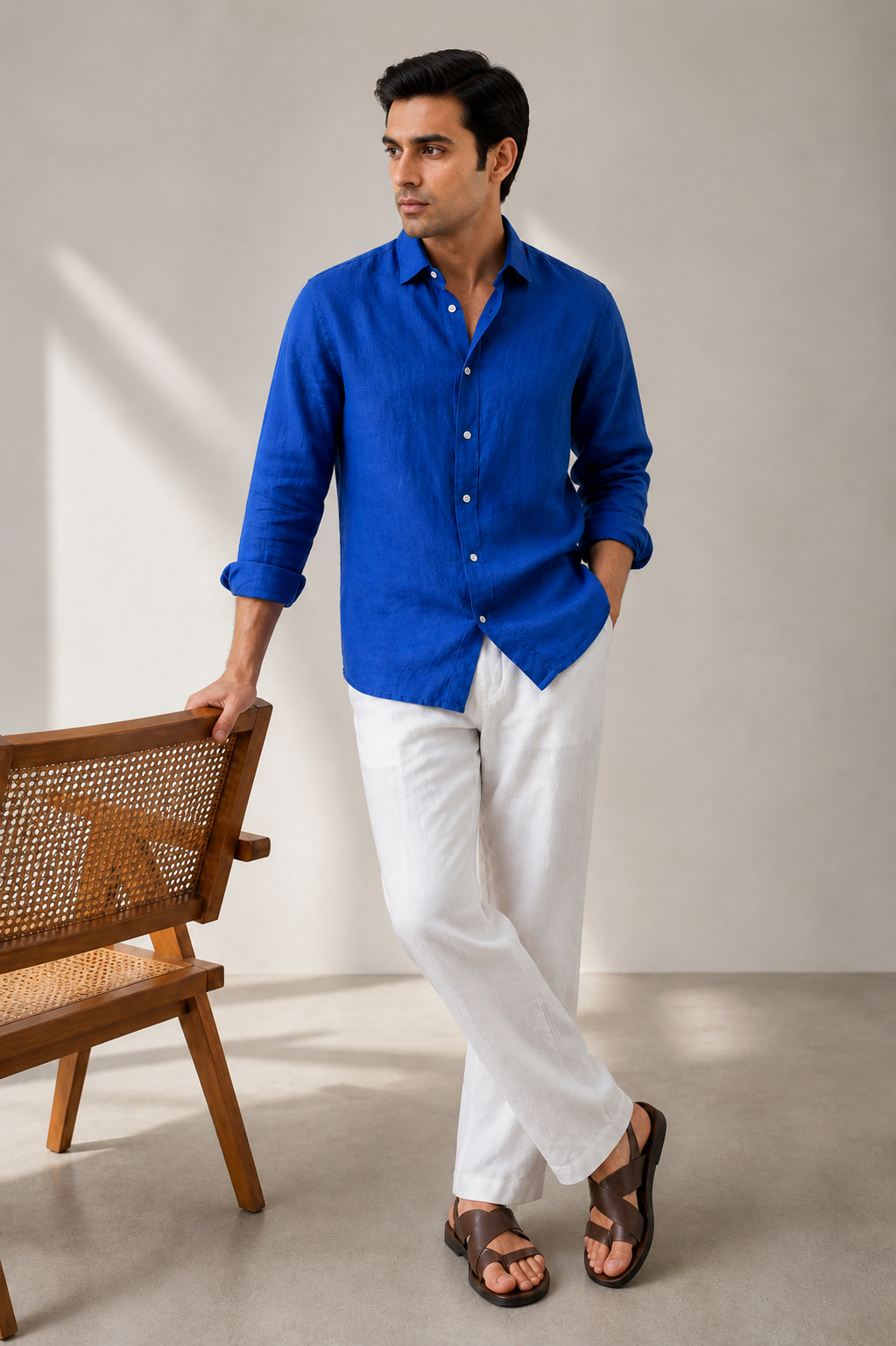 100% Pure Linen Blue Shirt