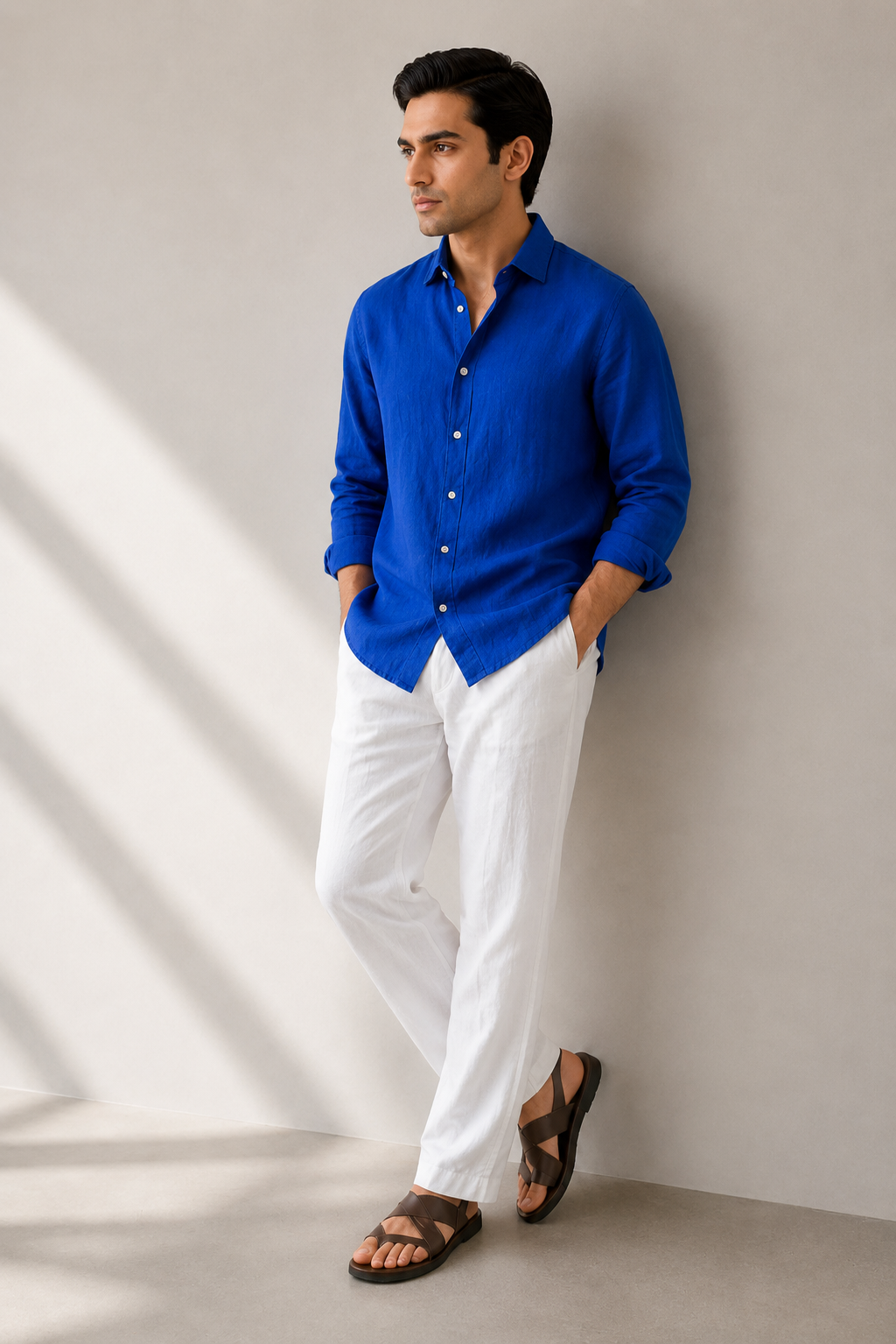 100% Pure Linen Blue Shirt