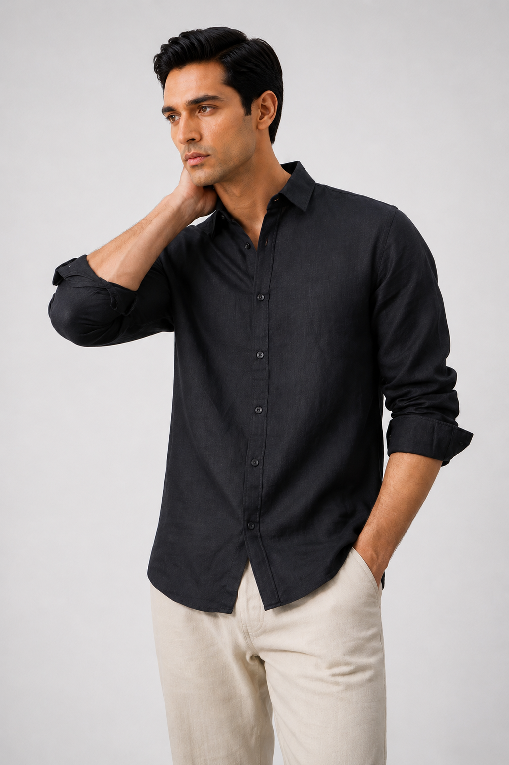 100% Pure Linen Black Shirt