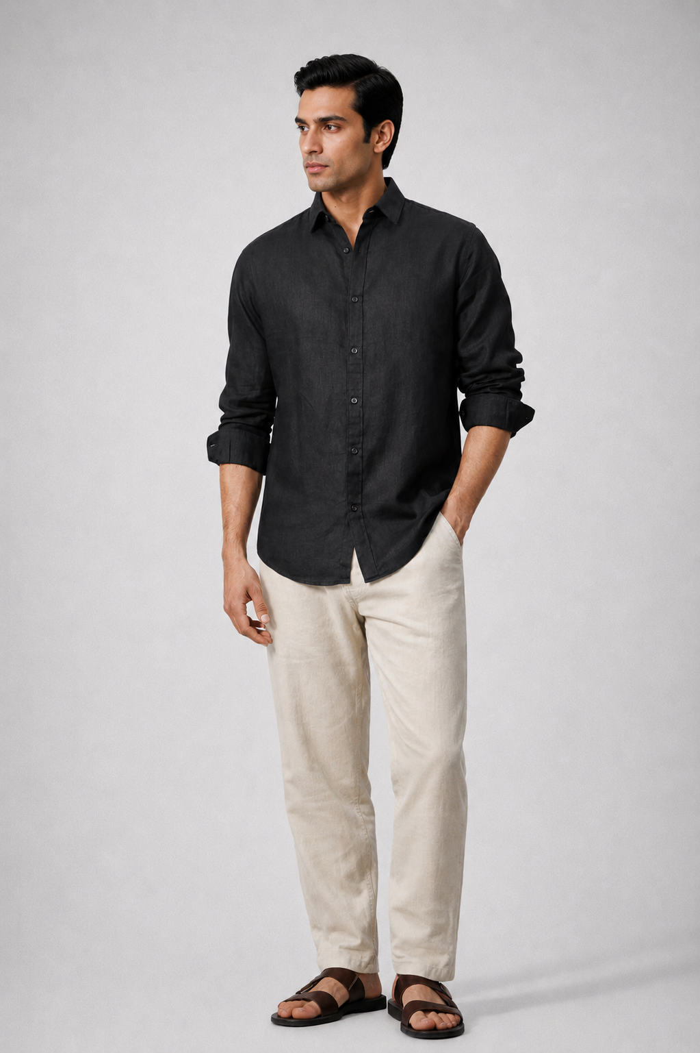 100% Pure Linen Black Shirt