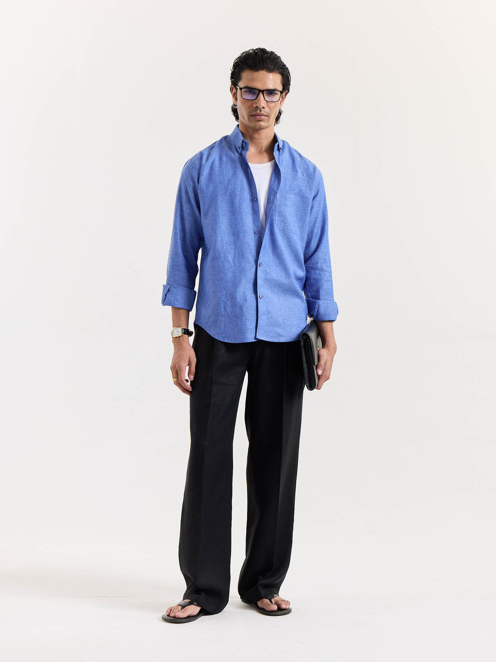Cobalt Blue Chambray Linen Shirt