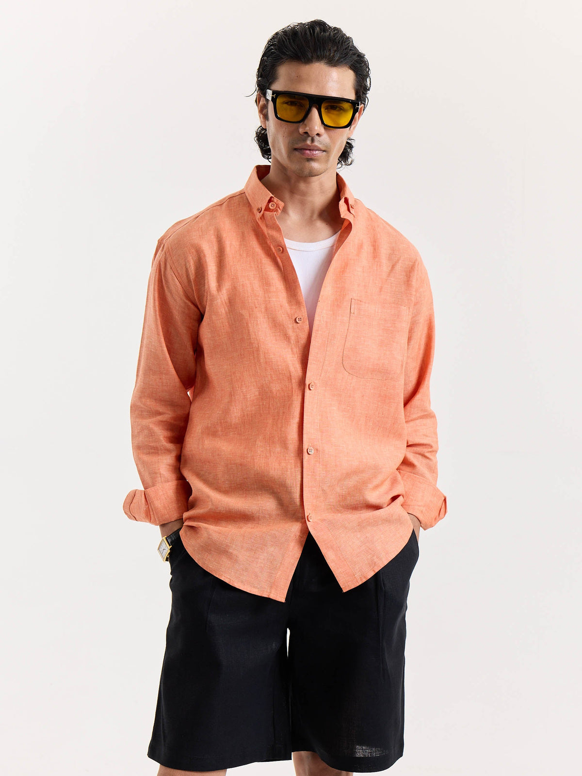 Coral Chambray Linen Shirt