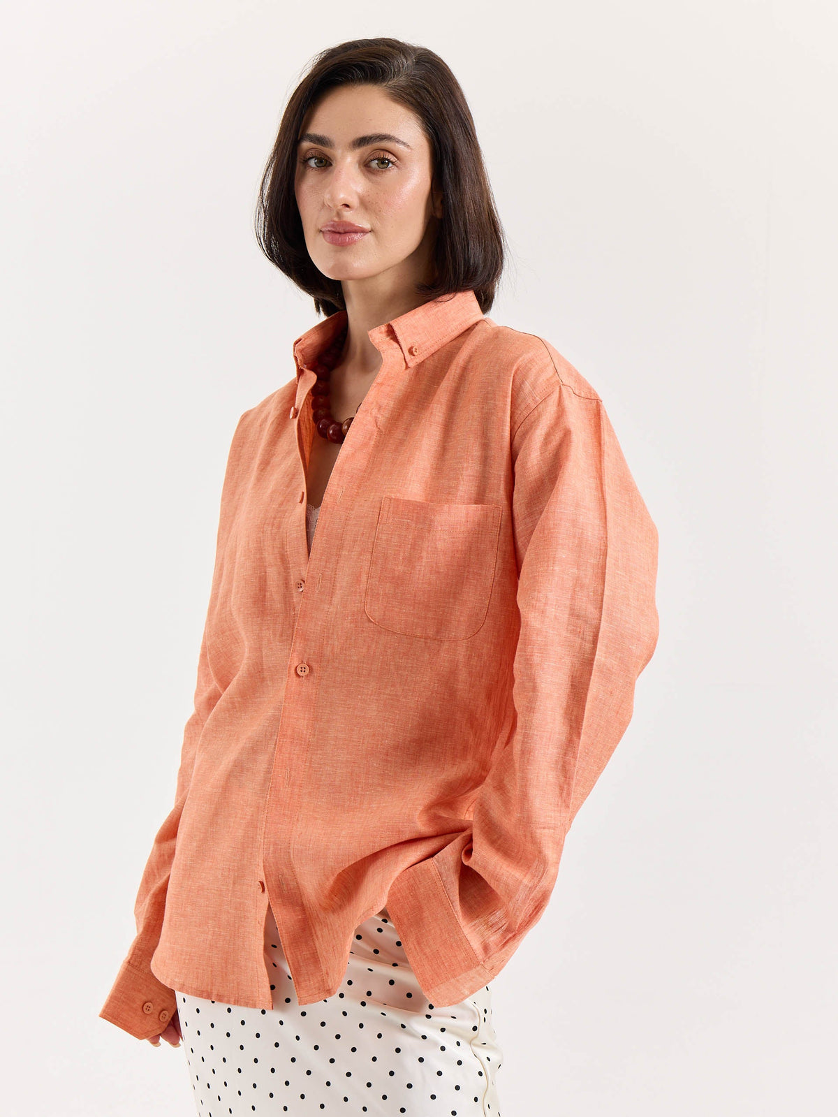 Coral Chambray Linen Shirt