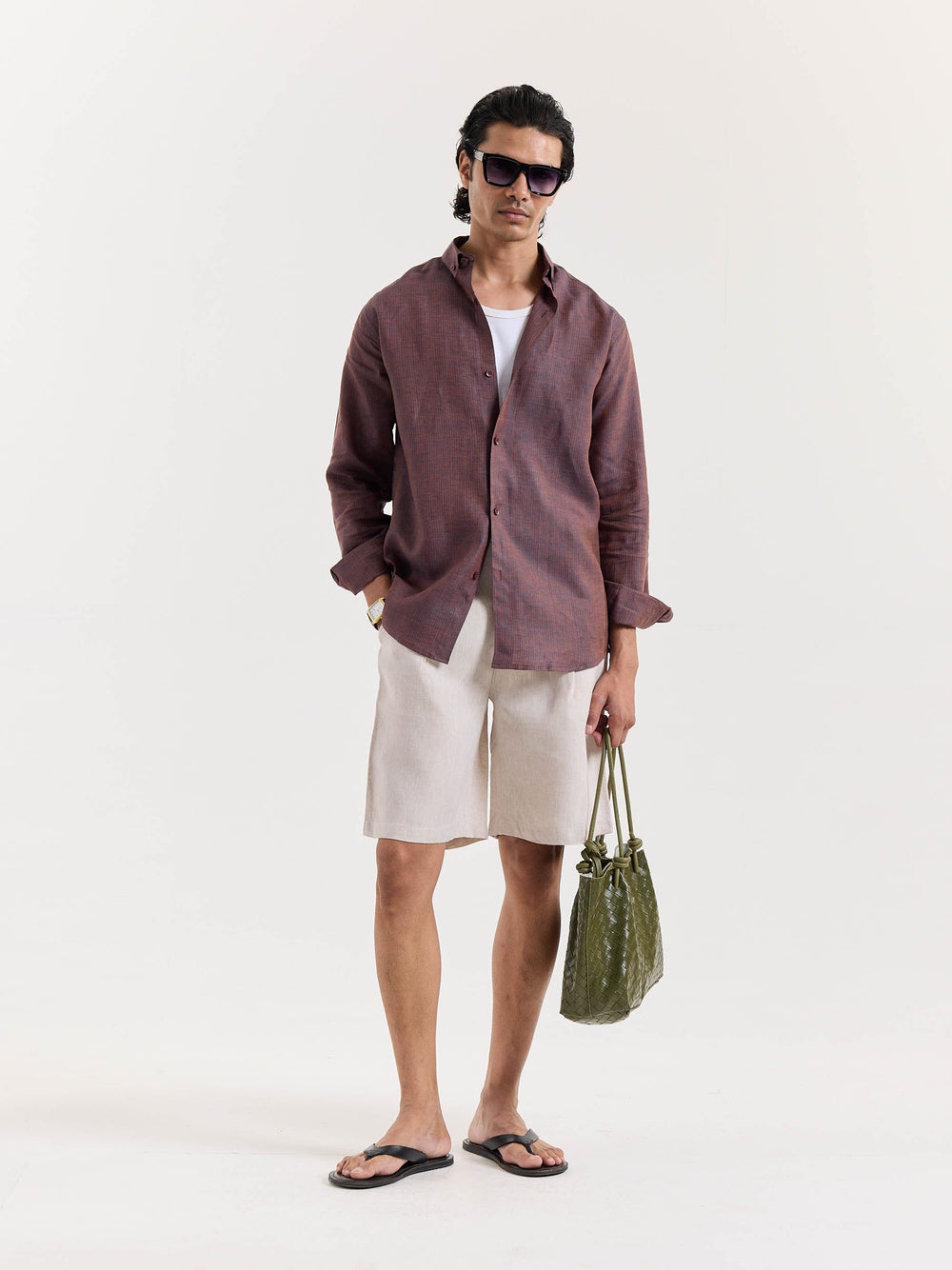 Brown Striped Irish Linen Shirt