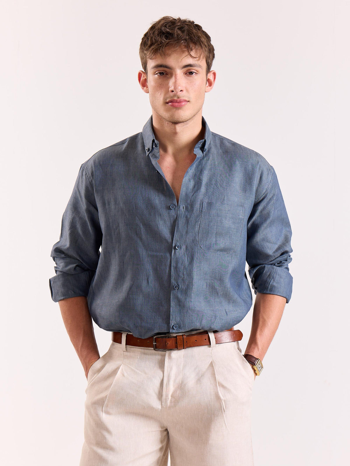 Denim Blue Chambray Irish Linen Shirt