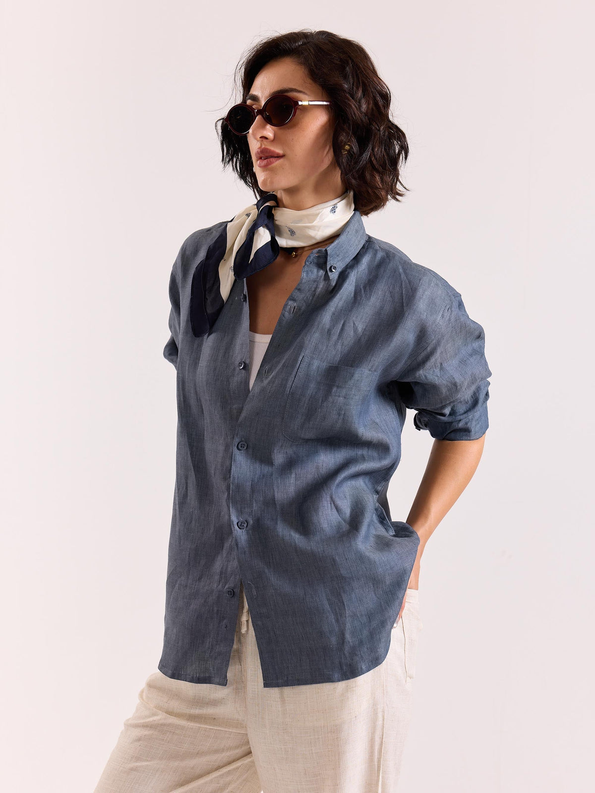 Denim Blue Chambray Irish Linen Shirt