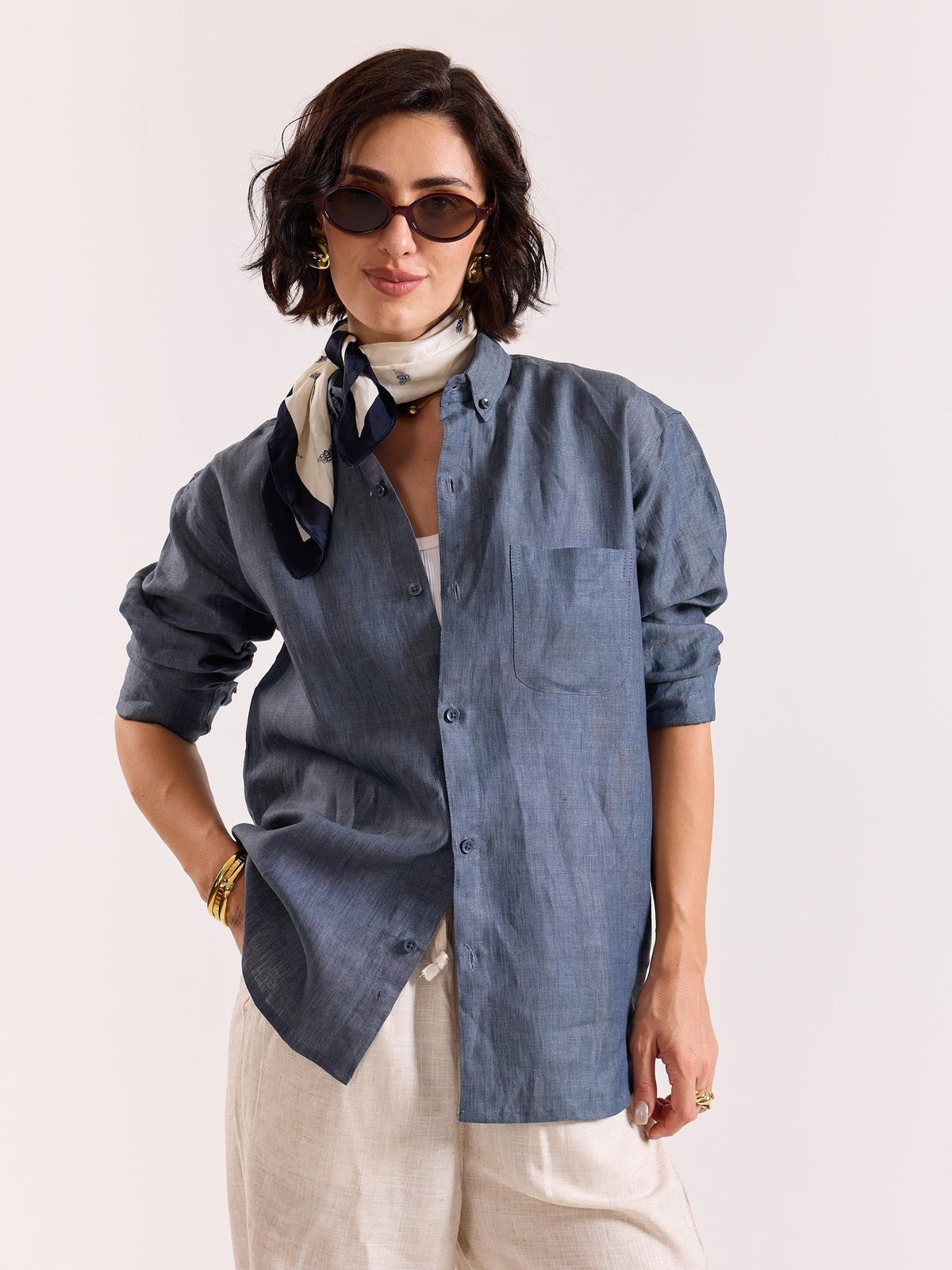 Denim Blue Chambray Irish Linen Shirt