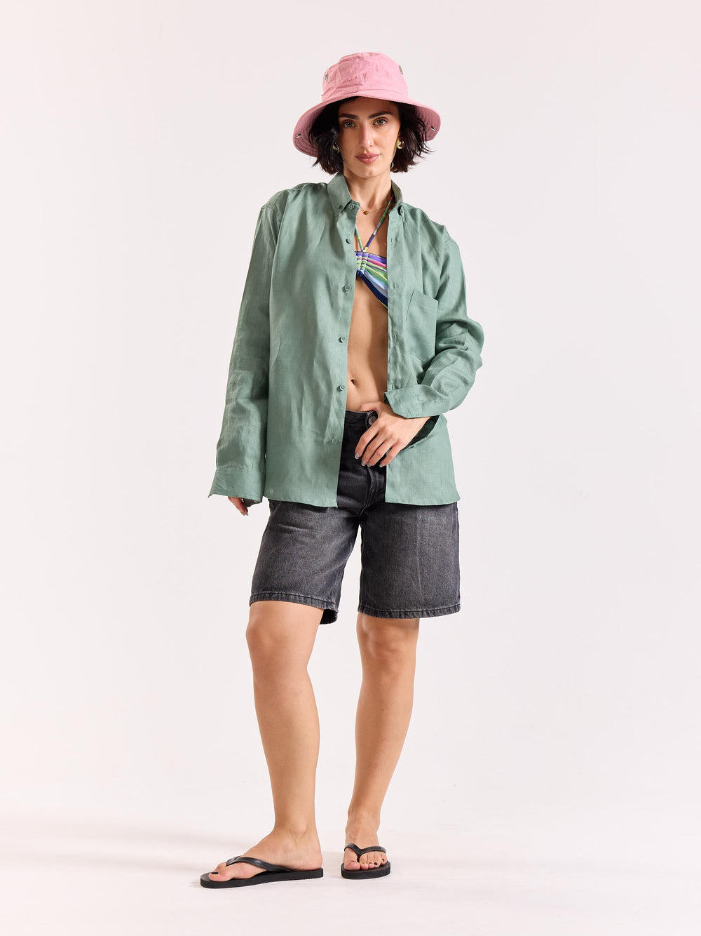 Aqua Green 60s Lea Linen Shirt