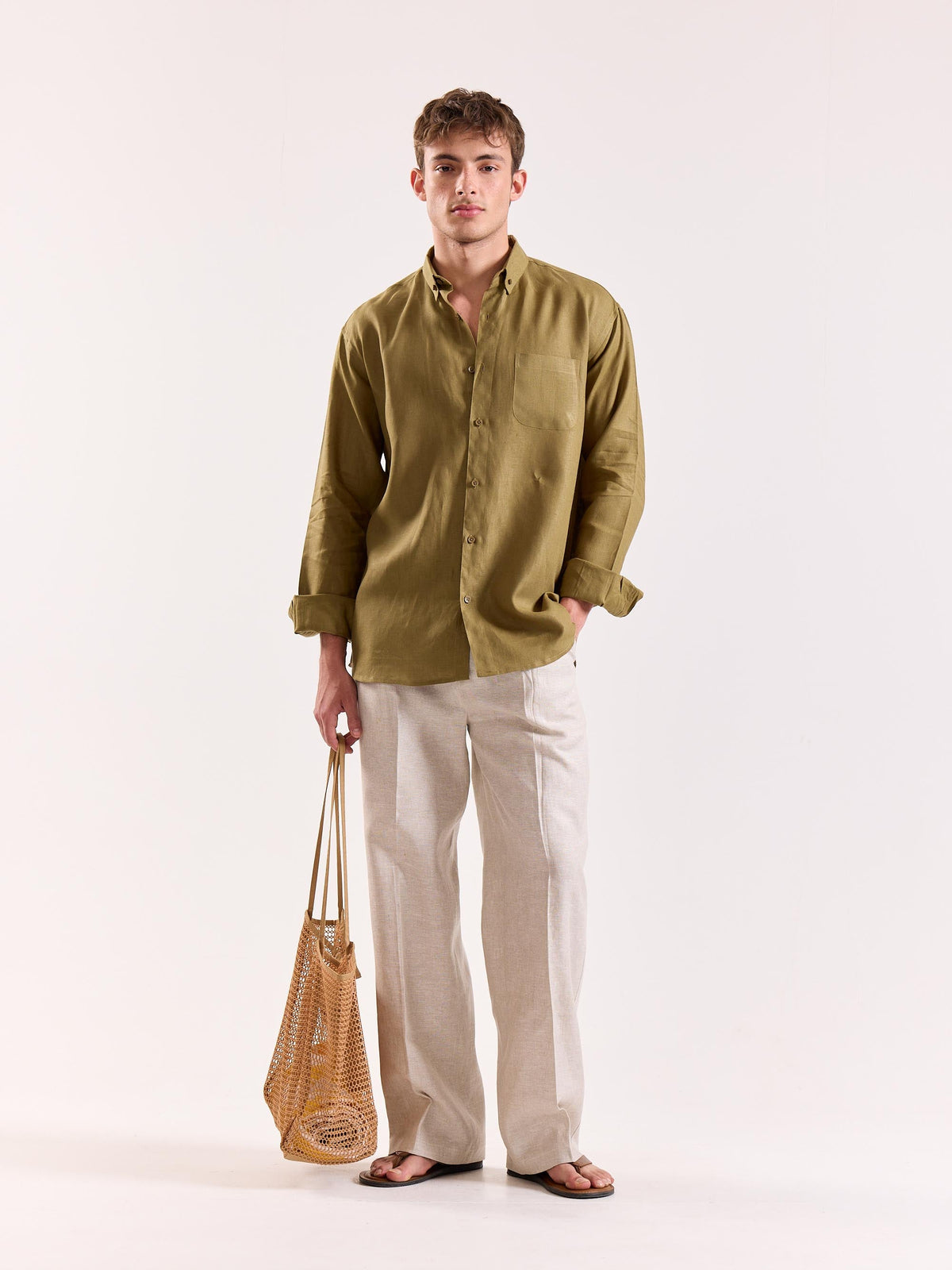 Khaki 60s Lea Linen Shirt