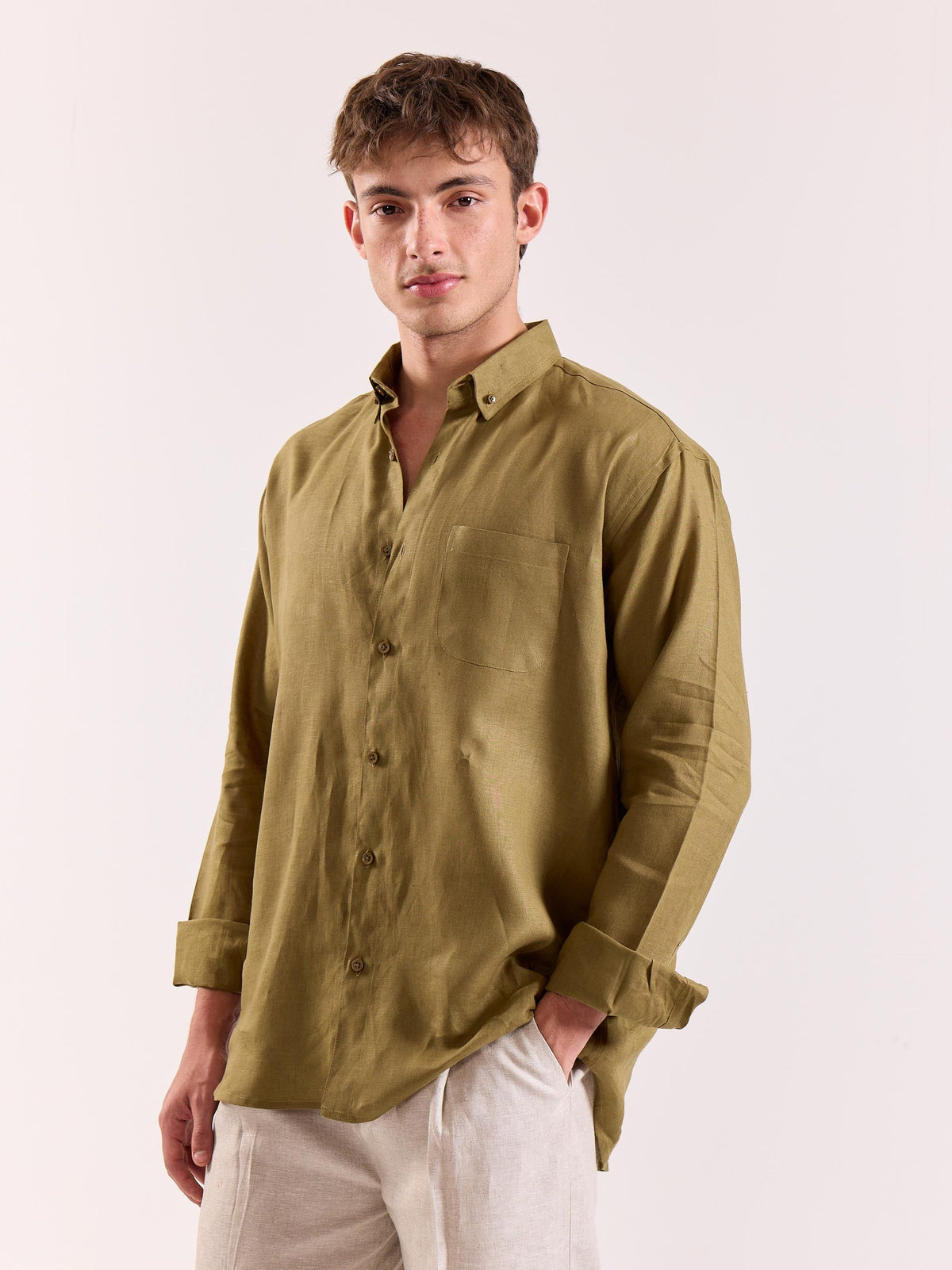 Khaki 60s Lea Linen Shirt