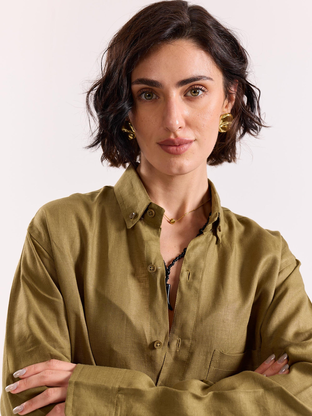 Khaki 60s Lea Linen Shirt
