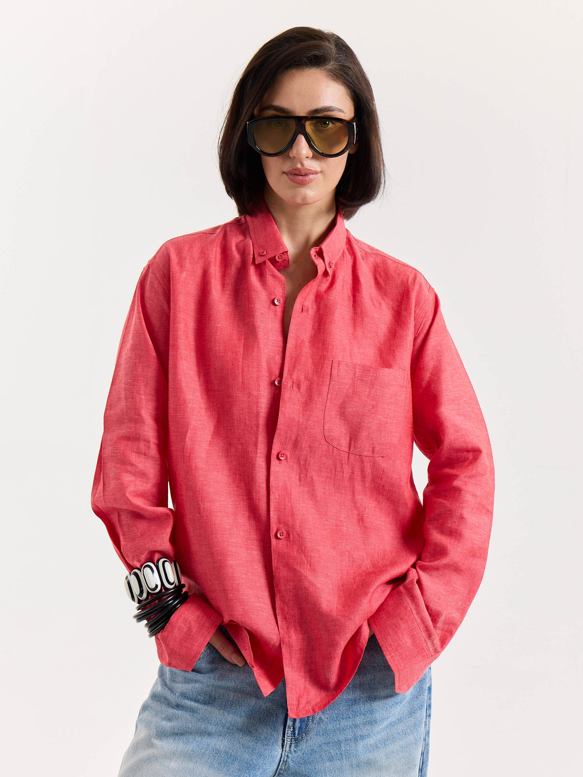 Red Chambray Linen Shirt