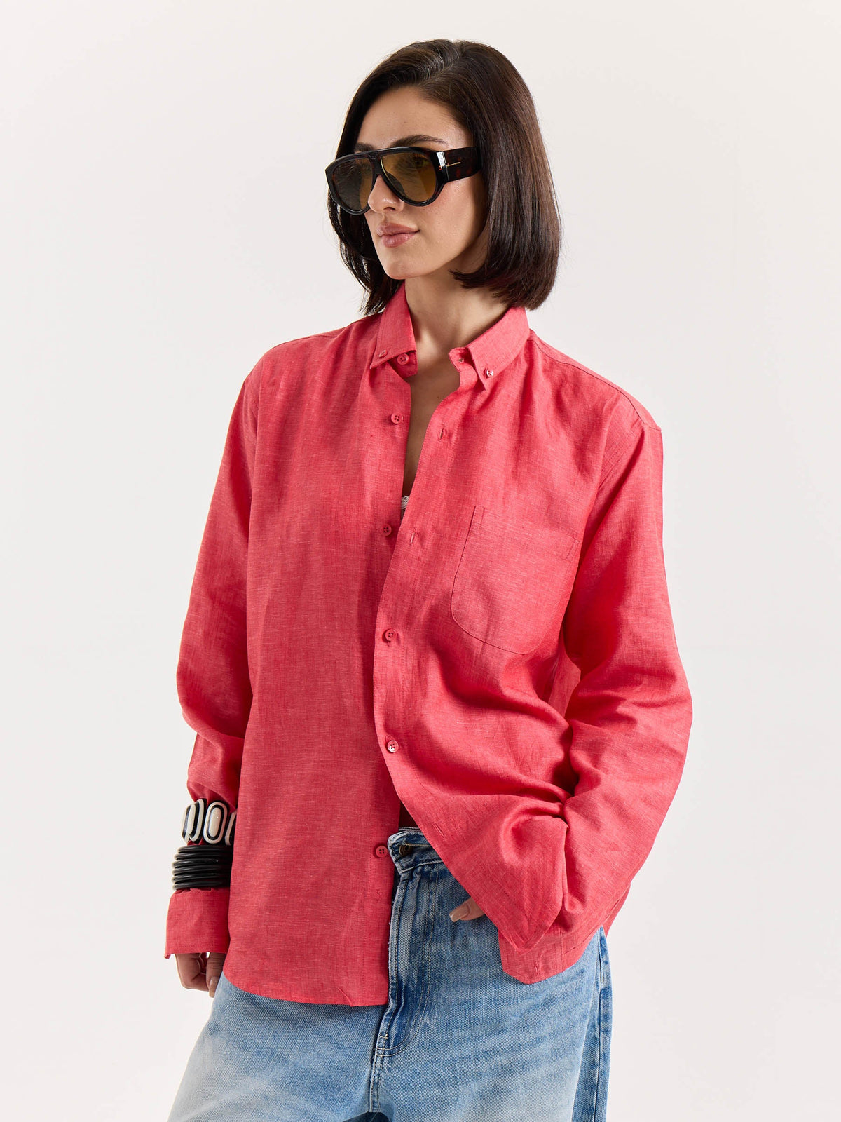 Red Chambray Linen Shirt